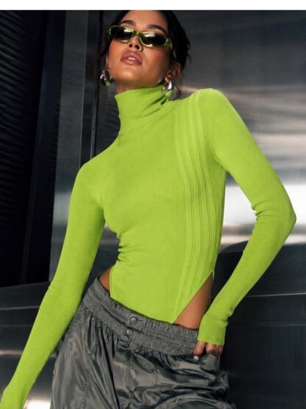 Ivy Park x Adidas Lime Green Knit Ribbed Bodysuit Rare Version - Med